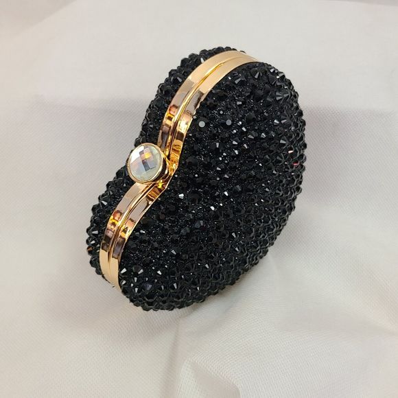 RAMLA Black Heart Shape Crystal Clutch Purse Handle/Chain Prom Gala Wedding$189 - Picture 5 of 7